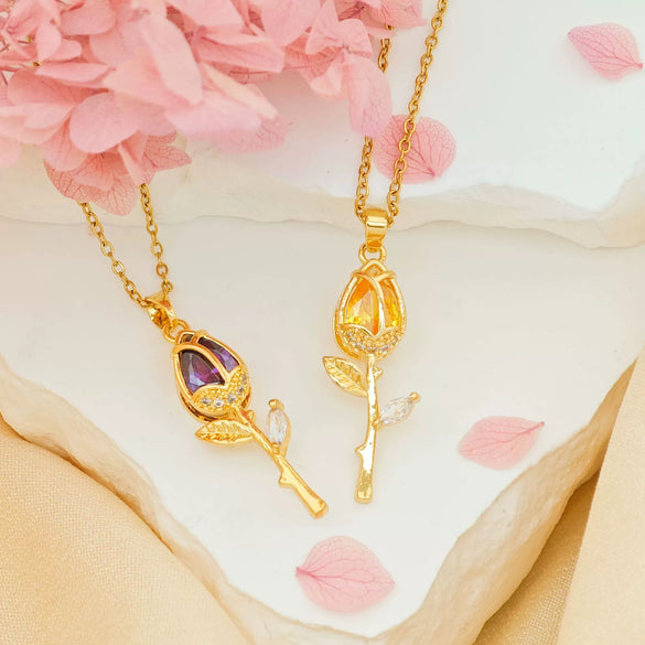 Wholesale Necklace Titanium Steel Copper Real Gold Plated Sweet Rose Pattern Chain For Women