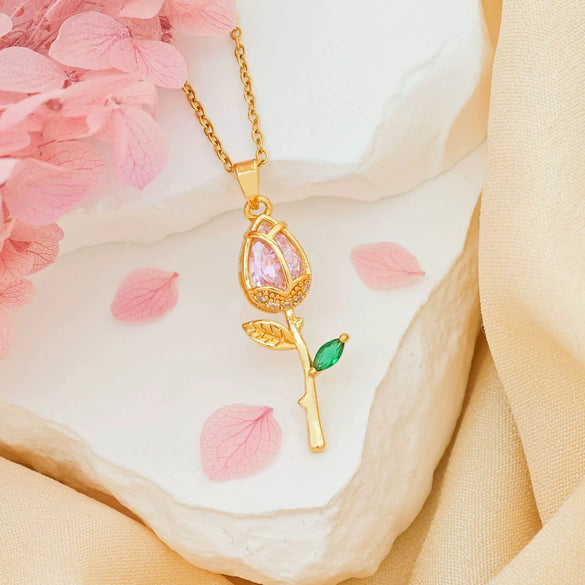 Wholesale Necklace Titanium Steel Copper Real Gold Plated Sweet Rose Pattern Chain For Women