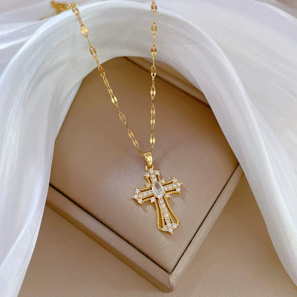 Wholesale Necklace Titanium Steel Cross Geometric Style Copper Pendant
