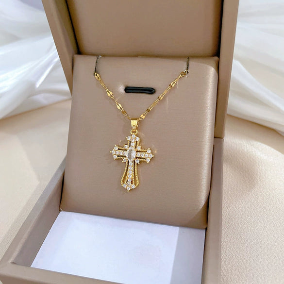 Wholesale Necklace Titanium Steel Cross Geometric Style Copper Pendant