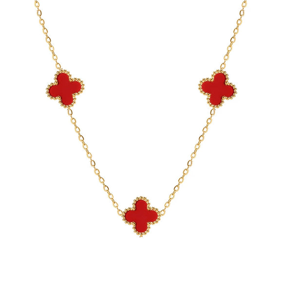 Wholesale Necklace Titanium Steel Four Leaf Clover Double Sided Flowers Electroplated