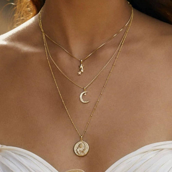 Wholesale Necklace Titanium Steel Geometric Crescent Moon Pendant Ochain Electroplated