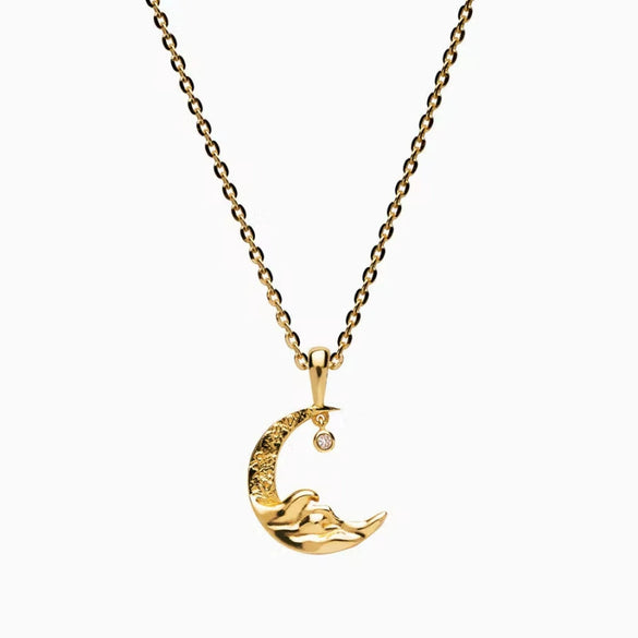 Wholesale Necklace Titanium Steel Geometric Crescent Moon Pendant Ochain Electroplated