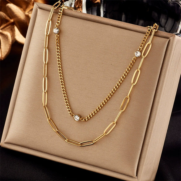 Wholesale Necklace Titanium Steel Geometric Hiphop Punk Doublelayer Electroplated