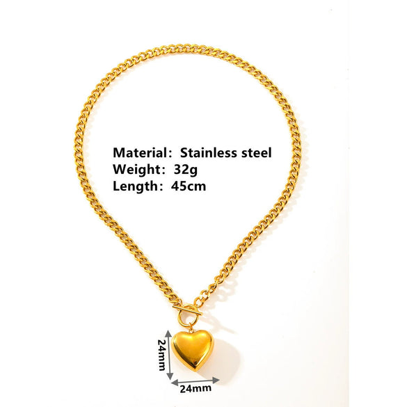 Wholesale Necklace Titanium Steel Geometric Hollow Heart Style Box Chain Ot Buckle Non Fading For Women