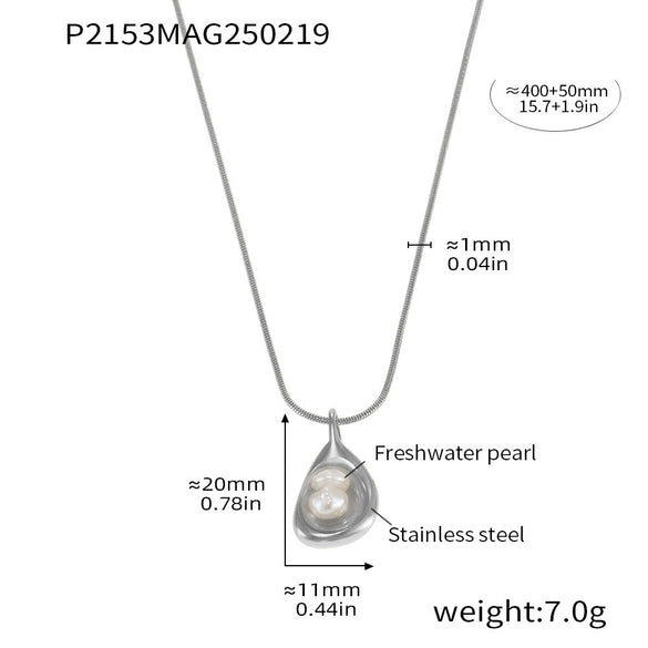 Wholesale Necklace Titanium Steel Geometric Irregular Pearl Pendant O Chain For Women Electroplating
