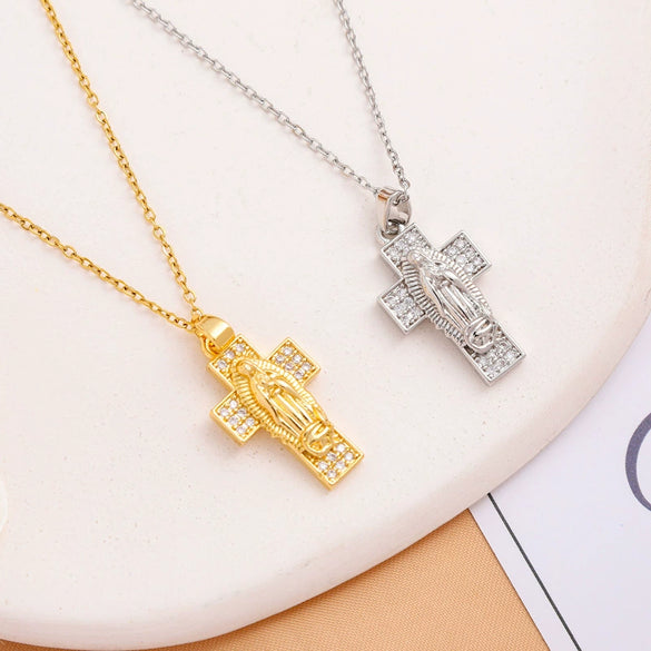 Wholesale Necklace Titanium Steel Geometric Mixed Gemstone Inlaid Electroplating O Chain For Women