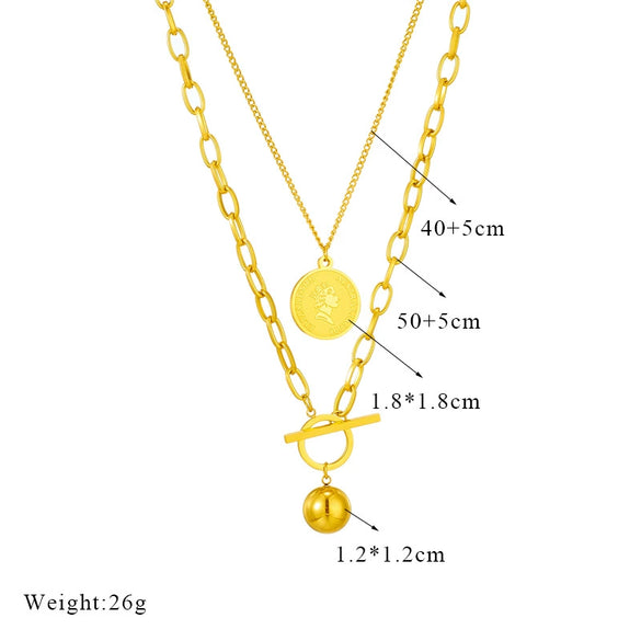 Wholesale Necklace Titanium Steel Geometric Printed Multilayered Retro Pendant Electroplated