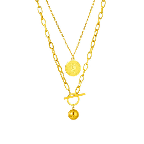 Wholesale Necklace Titanium Steel Geometric Printed Multilayered Retro Pendant Electroplated