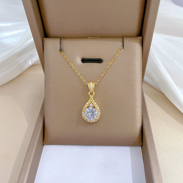 Wholesale Necklace Titanium Steel Geometric Water Drops Full Diamond Style For Female And Male