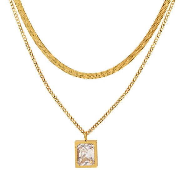 Wholesale Necklace 316L Stainless Steel Gold Plated Geometric Mixed Gemstone Inlay Pendant French Retro Style