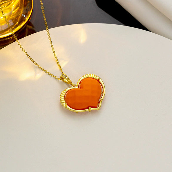 Wholesale Necklace Titanium Steel Heart Shape Pendant Cartoon Style Vacuum Furnace Electroplated Ochain For Women