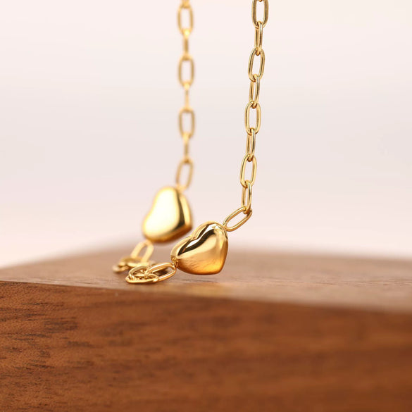 Wholesale Necklace Titanium Steel Heart Shape Vintage Gold Inlaid Water Wave Chain For Women
