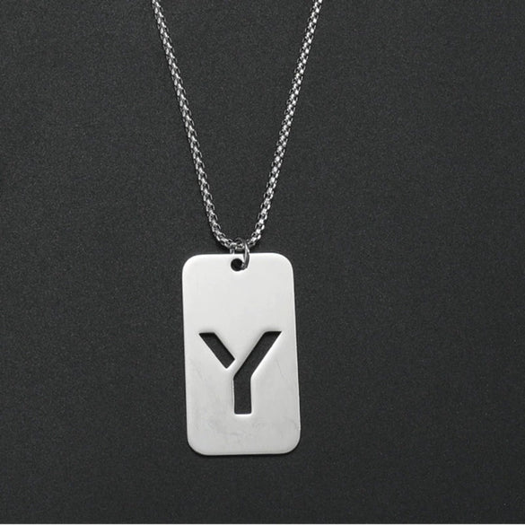 Wholesale Necklace Titanium Steel Hollow Military Plate With Letters Numbers Text Pattern Polishing