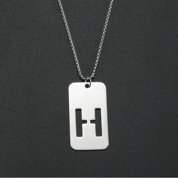 Wholesale Necklace Titanium Steel Hollow Military Plate With Letters Numbers Text Pattern Polishing