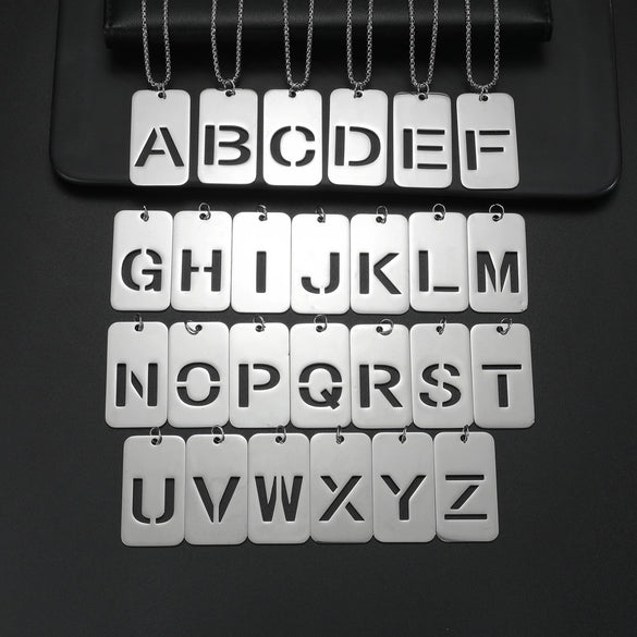 Wholesale Necklace Titanium Steel Hollow Military Plate With Letters Numbers Text Pattern Polishing