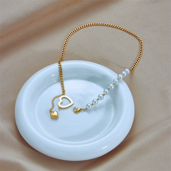 Wholesale Necklace Titanium Steel Irregular Pearl Geometric Design Electroplating For Women