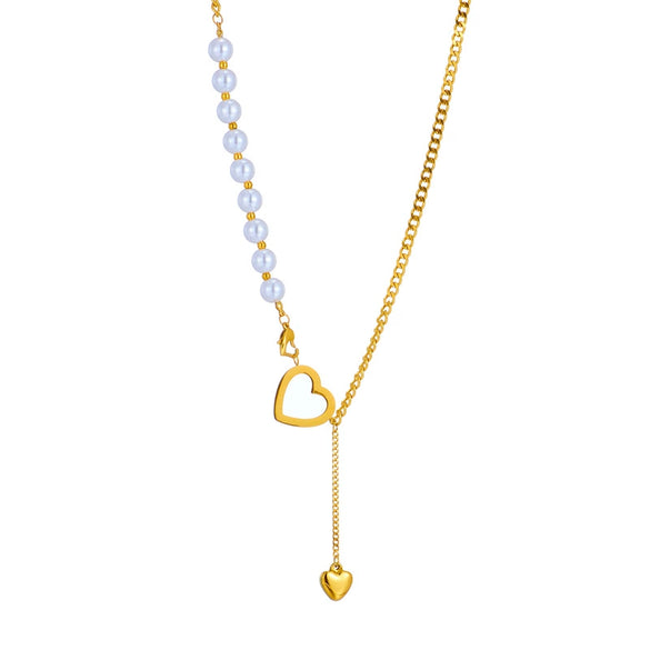 Wholesale Necklace Titanium Steel Irregular Pearl Geometric Design Electroplating For Women