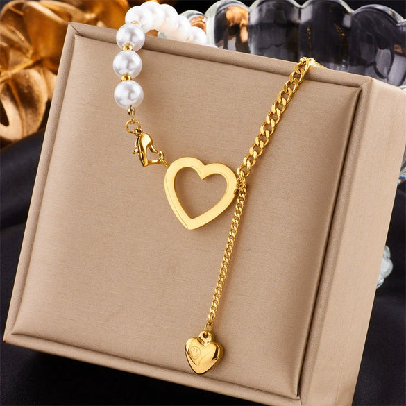 Wholesale Necklace Titanium Steel Irregular Pearl Geometric Design Electroplating For Women