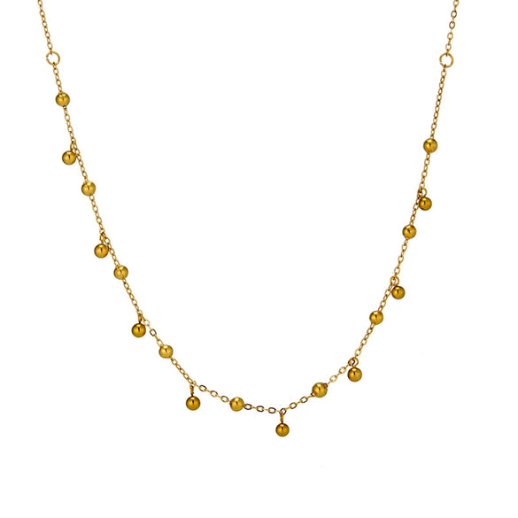 Wholesale Necklace Titanium Steel 18K Gold Plated Handmade Drop Shape Gold Beads And Bean Ball Fairy Style O Word Chain For Women