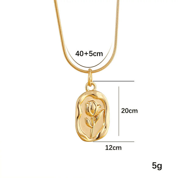 Wholesale Necklace Titanium Steel 18K Gold Plated Rose Flower Pendant Snake Bone Chain Unisex Retro Plant Flowers Style