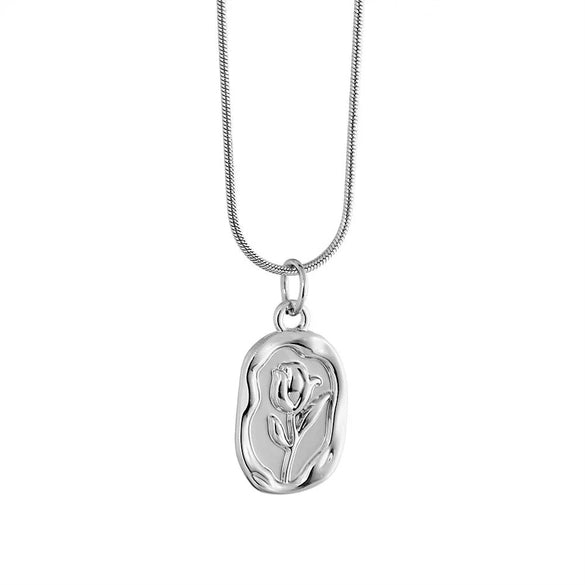 Wholesale Necklace Titanium Steel 18K Gold Plated Rose Flower Pendant Snake Bone Chain Unisex Retro Plant Flowers Style