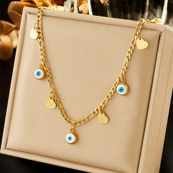 Wholesale Necklace Titanium Steel Love Eyes Beaded Chain Electroplating Fashion Simple Design For Women