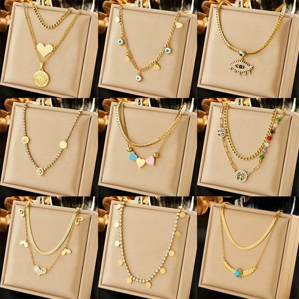 Wholesale Necklace Titanium Steel Love Eyes Beaded Chain Electroplating Fashion Simple Design For Women