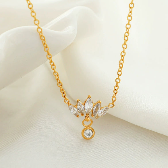 Wholesale Necklace 316L Stainless Steel Plated 18K Gold Crystal Inlaid Zircon Rhombus Pattern For Women