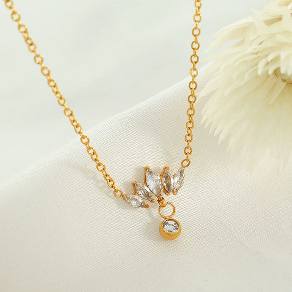 Wholesale Necklace 316L Stainless Steel Plated 18K Gold Crystal Inlaid Zircon Rhombus Pattern For Women