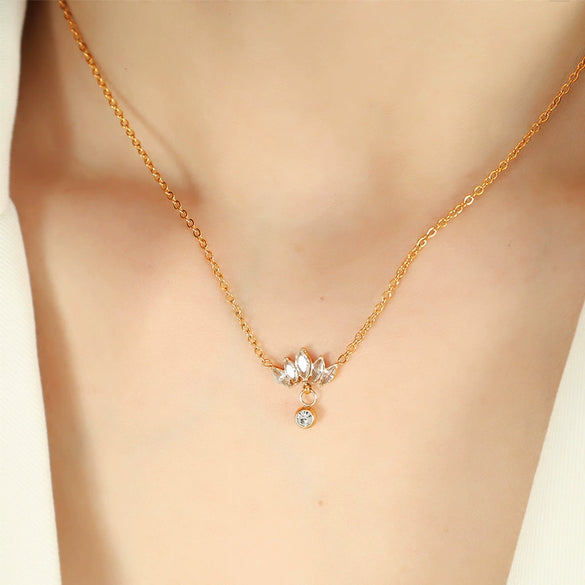 Wholesale Necklace 316L Stainless Steel Plated 18K Gold Crystal Inlaid Zircon Rhombus Pattern For Women