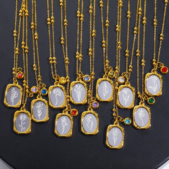 Wholesale Necklace Titanium Steel Retro Style Flower Pendant Double Layer