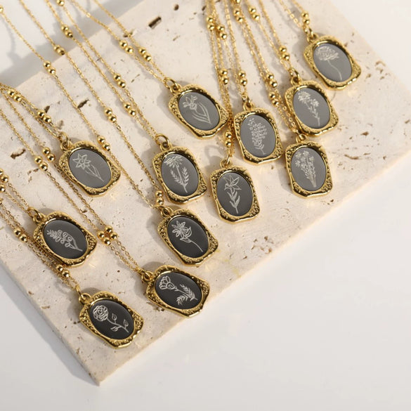 Wholesale Necklace Titanium Steel Retro Style Flower Pendant Double Layer