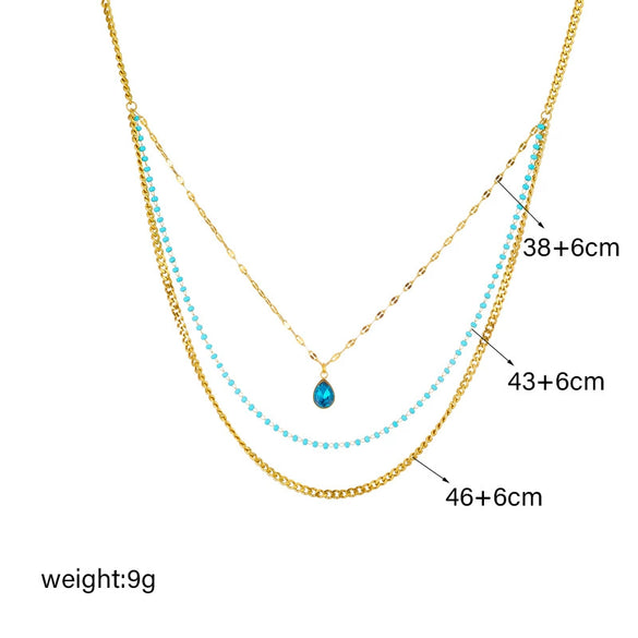 Wholesale Necklace Titanium Steel Rhinestone Multilayered Chain Water Drop Pendant Electroplating Style