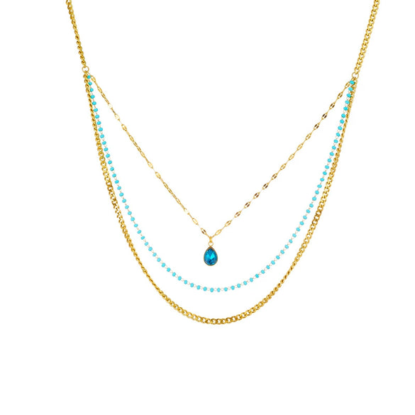 Wholesale Necklace Titanium Steel Rhinestone Multilayered Chain Water Drop Pendant Electroplating Style
