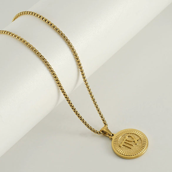 Wholesale Necklace Titanium Steel Square Pearl Chain Constellation Pattern 18K Gold Plated