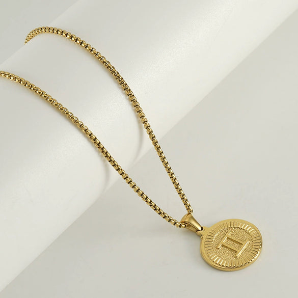 Wholesale Necklace Titanium Steel Square Pearl Chain Constellation Pattern 18K Gold Plated