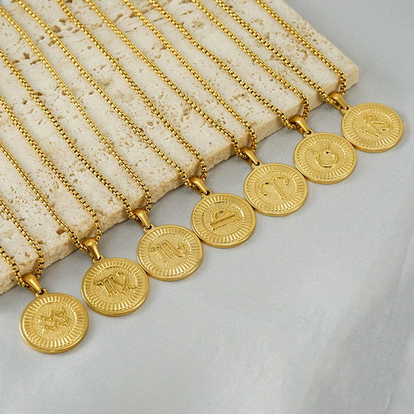 Wholesale Necklace Titanium Steel Square Pearl Chain Constellation Pattern 18K Gold Plated
