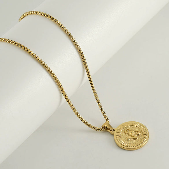 Wholesale Necklace Titanium Steel Square Pearl Chain Constellation Pattern 18K Gold Plated