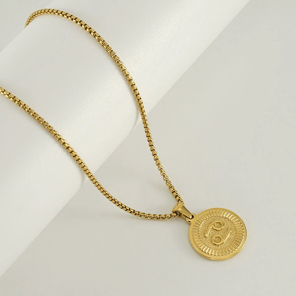 Wholesale Necklace Titanium Steel Square Pearl Chain Constellation Pattern 18K Gold Plated