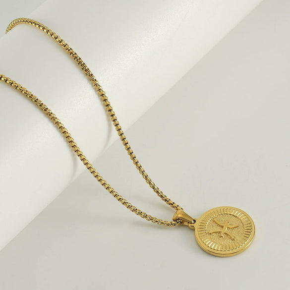 Wholesale Necklace Titanium Steel Square Pearl Chain Constellation Pattern 18K Gold Plated