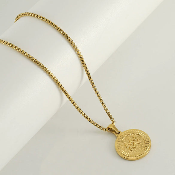 Wholesale Necklace Titanium Steel Square Pearl Chain Constellation Pattern 18K Gold Plated