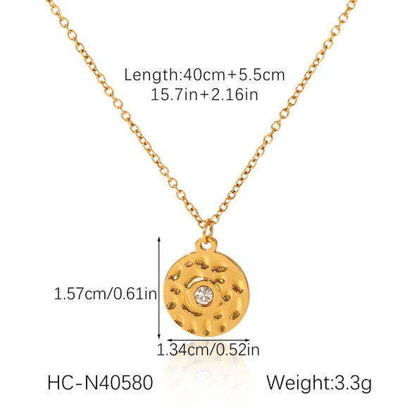 Wholesale Necklace Titanium Steel Stainless Steel Geometric Pattern Hammered Round Plate Inlaid With Diamond Eightpointed Star Pendant For Women