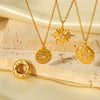 Wholesale Necklace Titanium Steel Stainless Steel Geometric Pattern Hammered Round Plate Inlaid With Diamond Eightpointed Star Pendant For Women