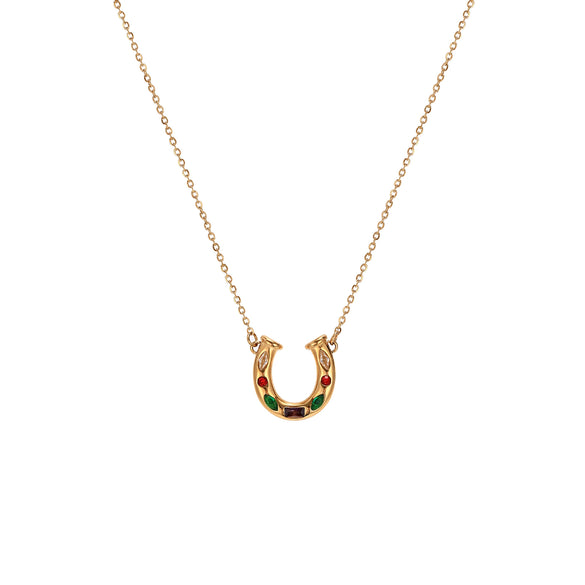 Wholesale Necklace Titanium Steel Stainless Steel Inlaid Zirconium Geometric Rainbow Horseshoe Ushaped Electroplating