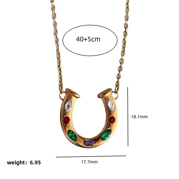 Wholesale Necklace Titanium Steel Stainless Steel Inlaid Zirconium Geometric Rainbow Horseshoe Ushaped Electroplating