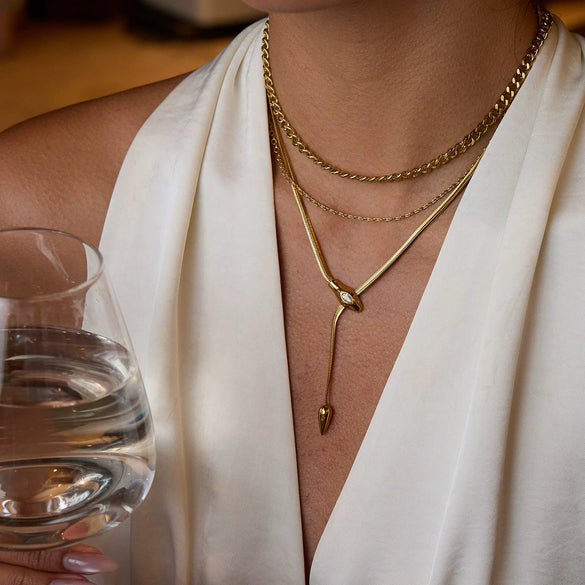 Wholesale Necklace Titanium Steel Stainless Steel With Zirconium Geometric Snake Yshaped Electroplated Design For Women
