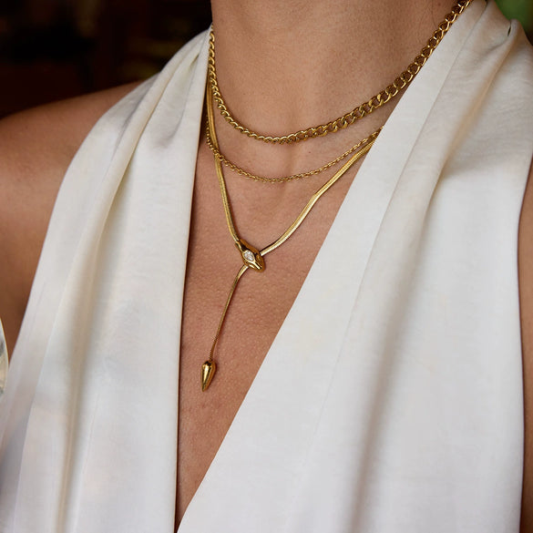 Wholesale Necklace Titanium Steel Stainless Steel With Zirconium Geometric Snake Yshaped Electroplated Design For Women