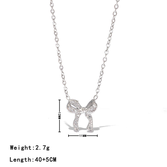 Wholesale Necklace Titanium Steel Sweet Heart Bow Pendant Electroplating For Women