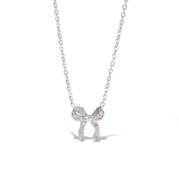 Wholesale Necklace Titanium Steel Sweet Heart Bow Pendant Electroplating For Women